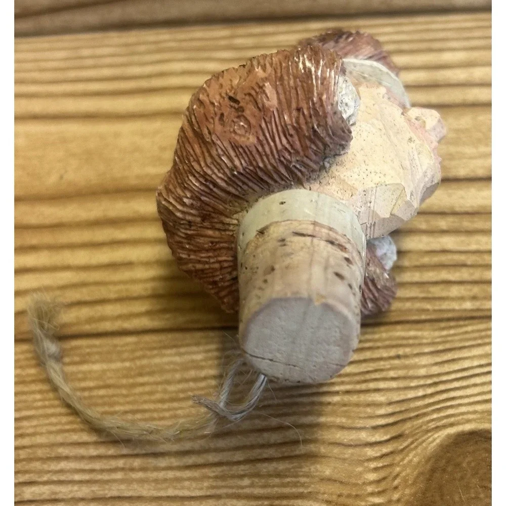 Hand Carved Wooden Wine Bottle Stopper‎ Whimsical Folk Art Character Head Cork